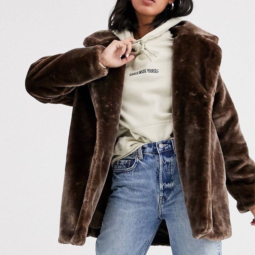 Monki Brown Faux Fur Coat